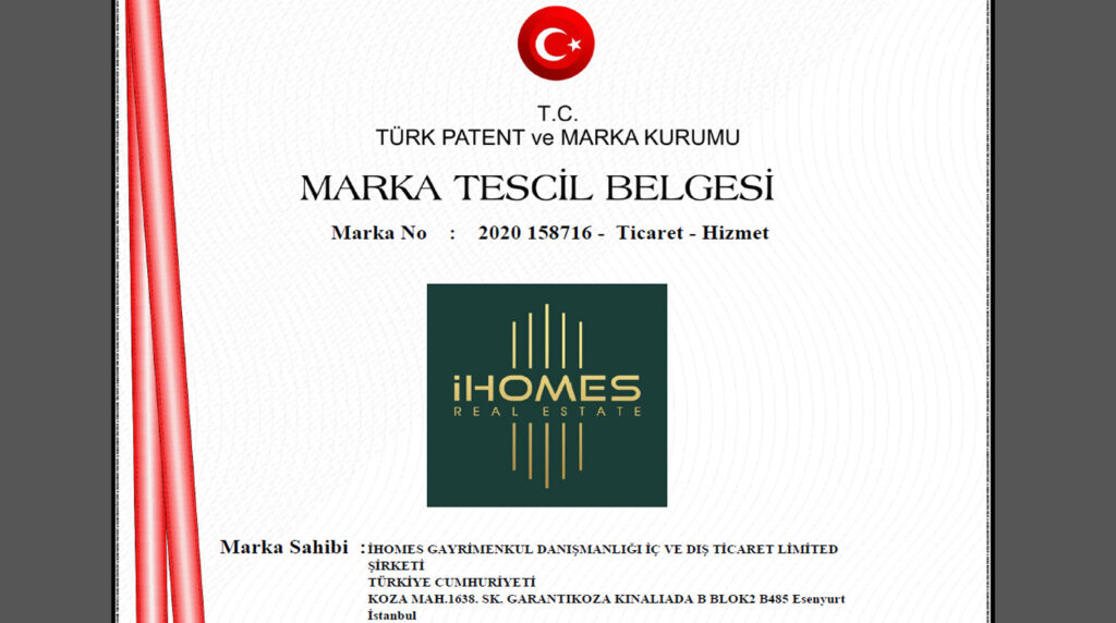 iHomes Trademark Registration Certificate in Turkey