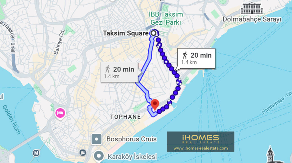 فاصله گالاتاپورت استانبول تا میدان تکسیم و استقلال
